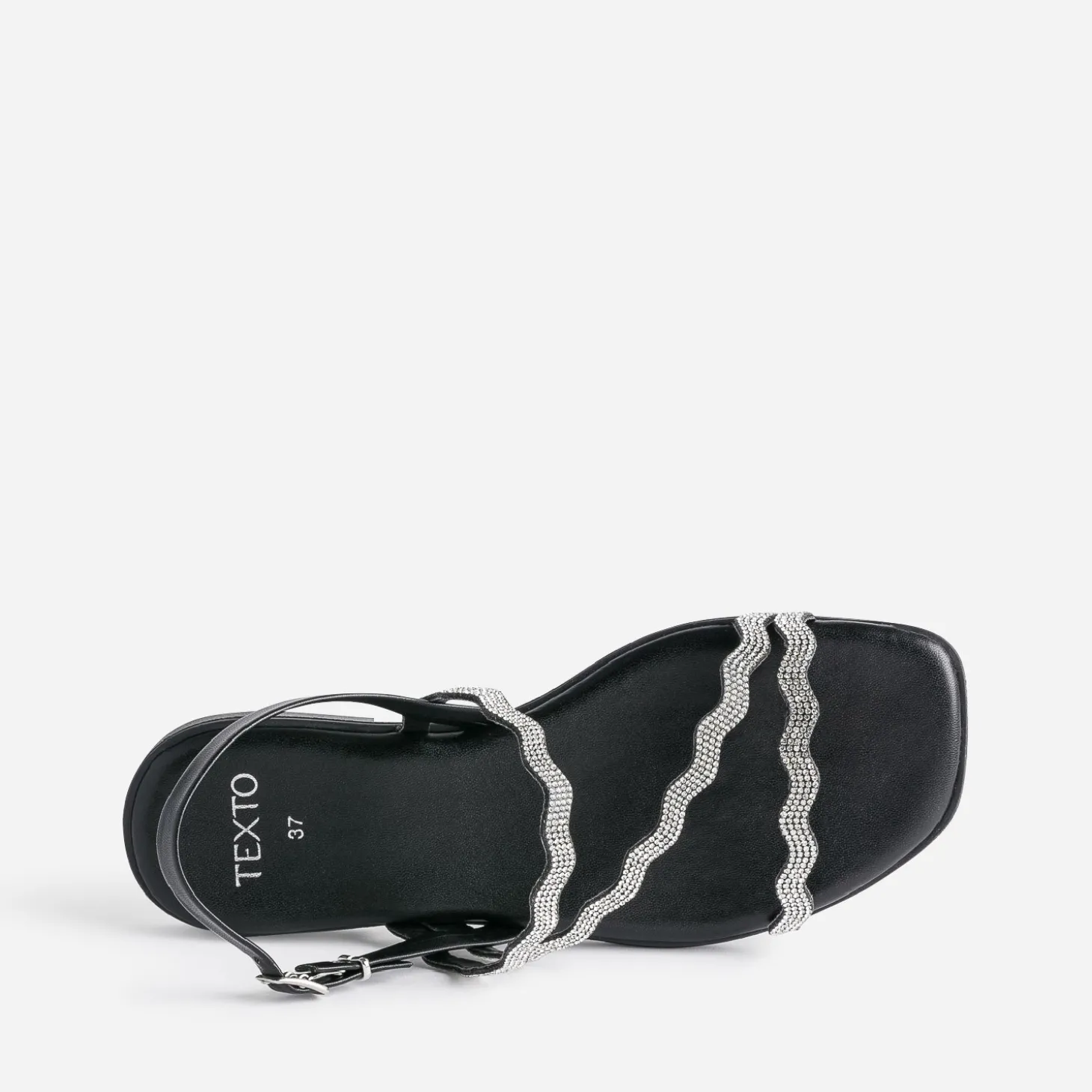Sandale plate TEXTO noire avec strass