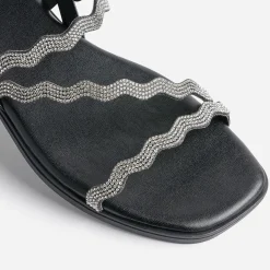 Sandale plate TEXTO noire avec strass