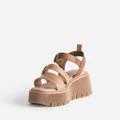 Sandale plateforme TEXTO camel en cuir