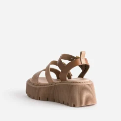 Sandale plateforme TEXTO camel en cuir
