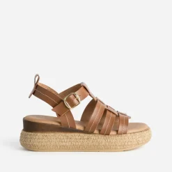 Sandale plateforme TEXTO camel cuir