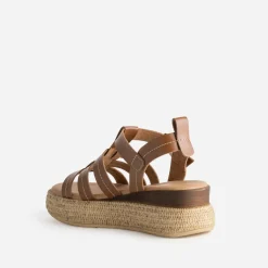 Sandale plateforme TEXTO camel cuir