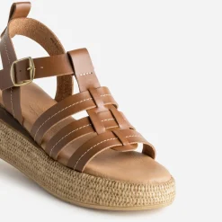 Sandale plateforme TEXTO camel cuir