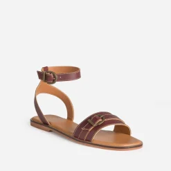 Sandale prune cuir deux brides