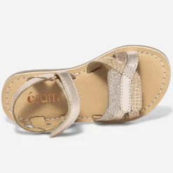 Sandale rose cuivré en cuir à scratchs