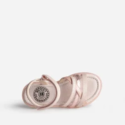 Sandale rose embossée détails métallisés