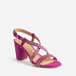 Sandale rose et or tressée à talon