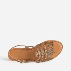 Sandale spartiate marron cuir effet léopard