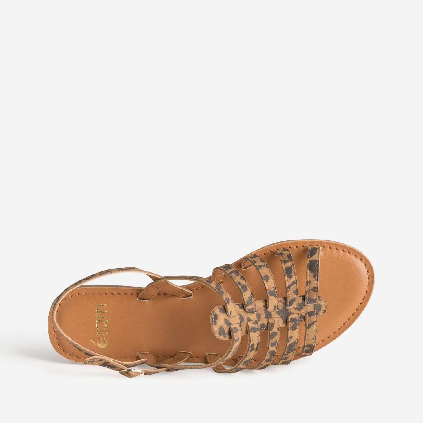 Sandale spartiate marron cuir effet léopard