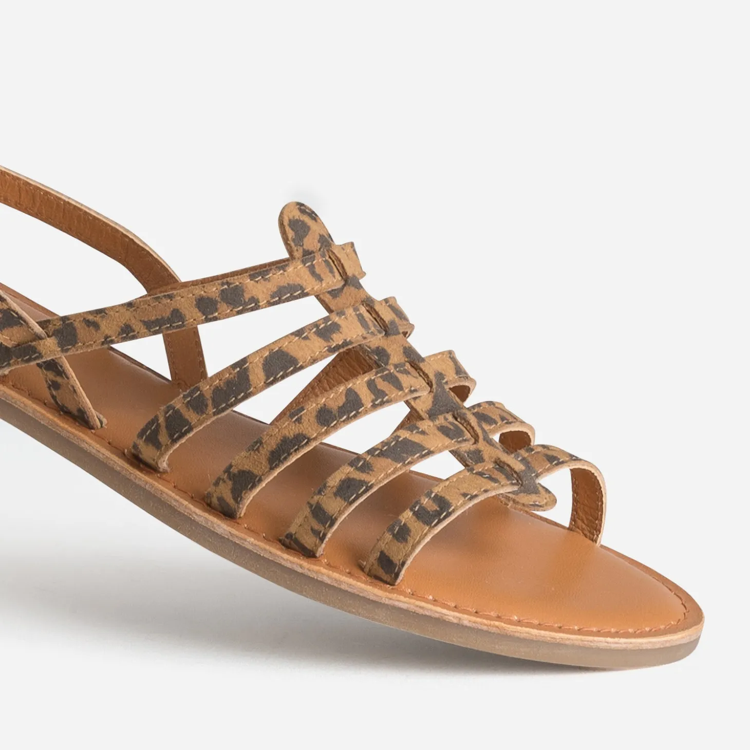 Sandale spartiate marron cuir effet léopard