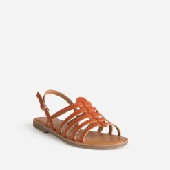 Sandale spartiate orange cuir