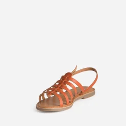 Sandale spartiate orange cuir