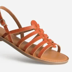 Sandale spartiate orange cuir