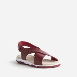 Sandale TBS rouge en cuir à larges brides
