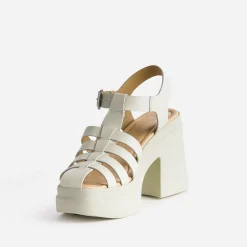 Sandale TEXTO beige clair en cuir à plateforme