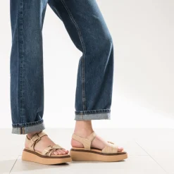 Sandale TEXTO beige effet raphia