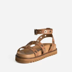 Sandale TEXTO camel cuir à œillets