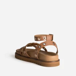 Sandale TEXTO camel cuir à œillets