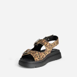 Sandale TEXTO camel cuir velours motif léopard