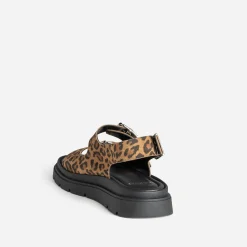 Sandale TEXTO camel cuir velours motif léopard