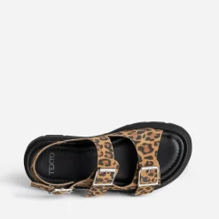 Sandale TEXTO camel cuir velours motif léopard