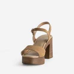 Sandale TEXTO camel cuir velours à talon