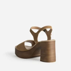 Sandale TEXTO camel cuir velours à talon