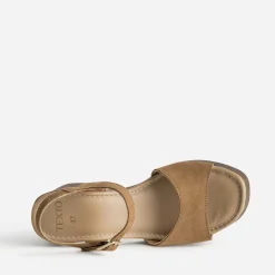 Sandale TEXTO camel cuir velours à talon