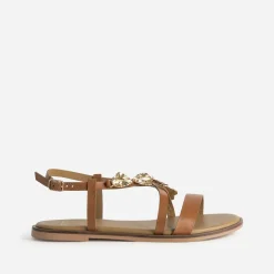 Sandale TEXTO camel cuir décor feuilles