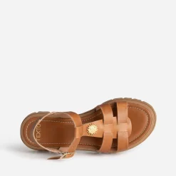 Sandale TEXTO camel cuir décor soleil