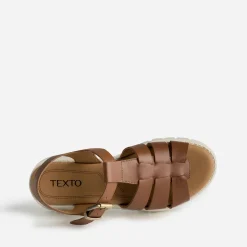 Sandale TEXTO cognac en cuir à semelle crantée
