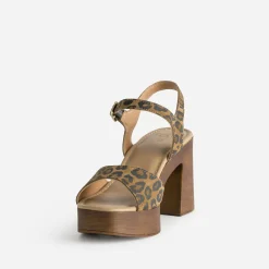 Sandale TEXTO cuir velours effet léopard à talon