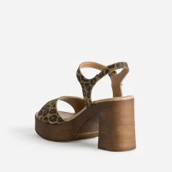 Sandale TEXTO cuir velours effet léopard à talon