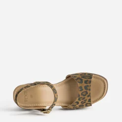 Sandale TEXTO cuir velours effet léopard à talon