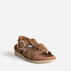 Sandale TEXTO marron cuir velours multi brides