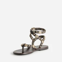 Sandale TEXTO marron cuir décor médailles