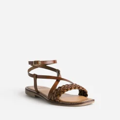 Sandale TEXTO marron en cuir tressé
