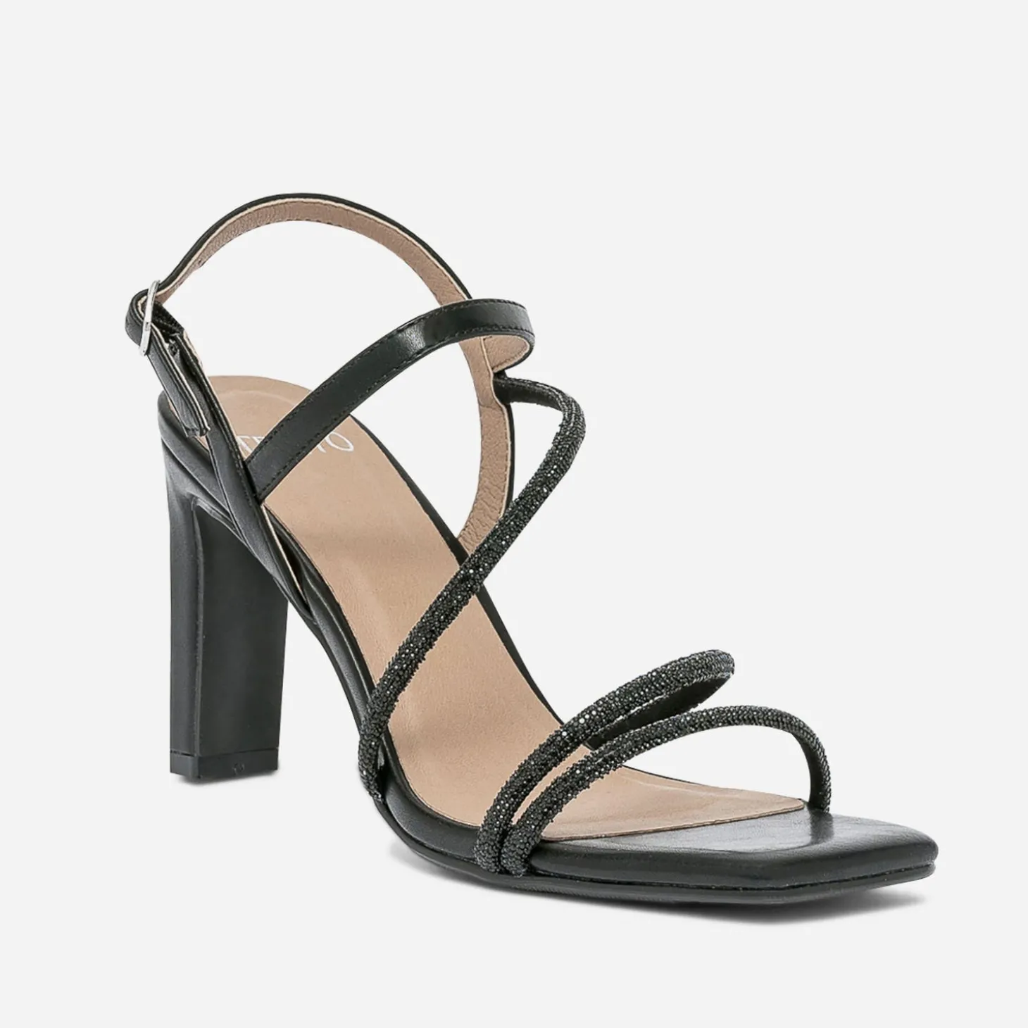 Sandale TEXTO noire à brides strassées