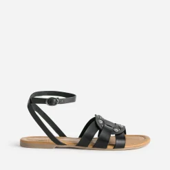 Sandale TEXTO noire éco-conçue en cuir