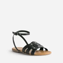 Sandale TEXTO noire éco-conçue en cuir