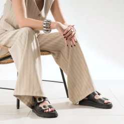 Sandale TEXTO noire cuir boucles strass