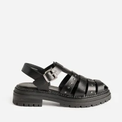 Sandale TEXTO noire cuir tressé détails clous