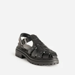 Sandale TEXTO noire cuir tressé détails clous