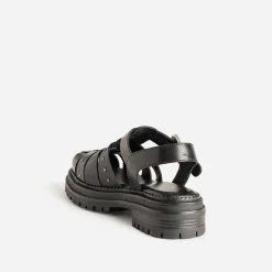 Sandale TEXTO noire cuir tressé détails clous