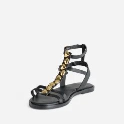 Sandale TEXTO noire cuir bride-bijou