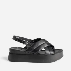 Sandale TEXTO noire en cuir matelassé