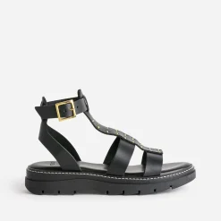 Sandale TEXTO noire en cuir clouté