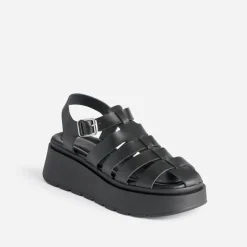 Sandale TEXTO noire en cuir semelle plateforme