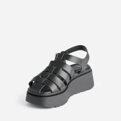 Sandale TEXTO noire en cuir semelle plateforme