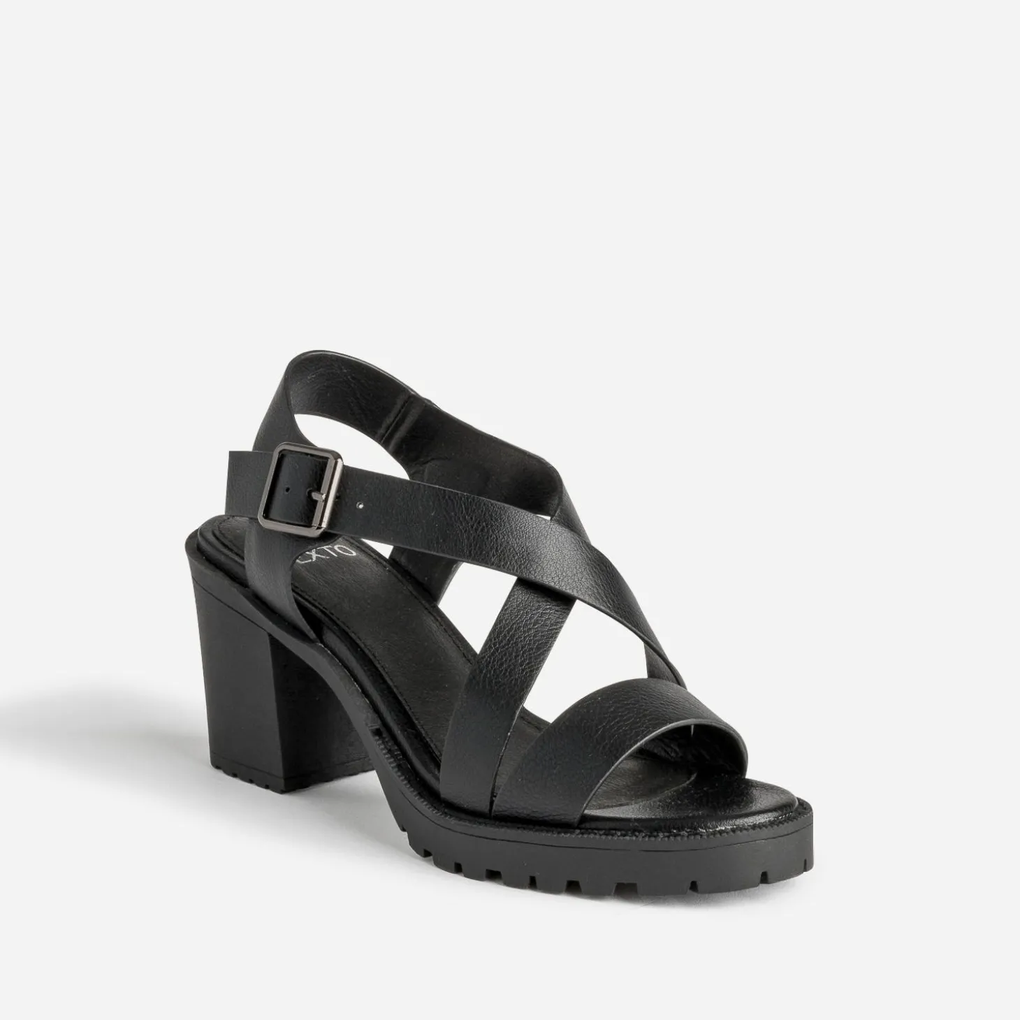 Sandale TEXTO noire en cuir semelle crantée